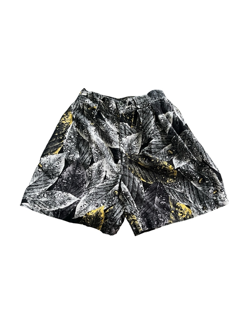 Vintage 80s Esprit Shorts High Rise Corduroy Leaf Print Black Yellow Size 5/6